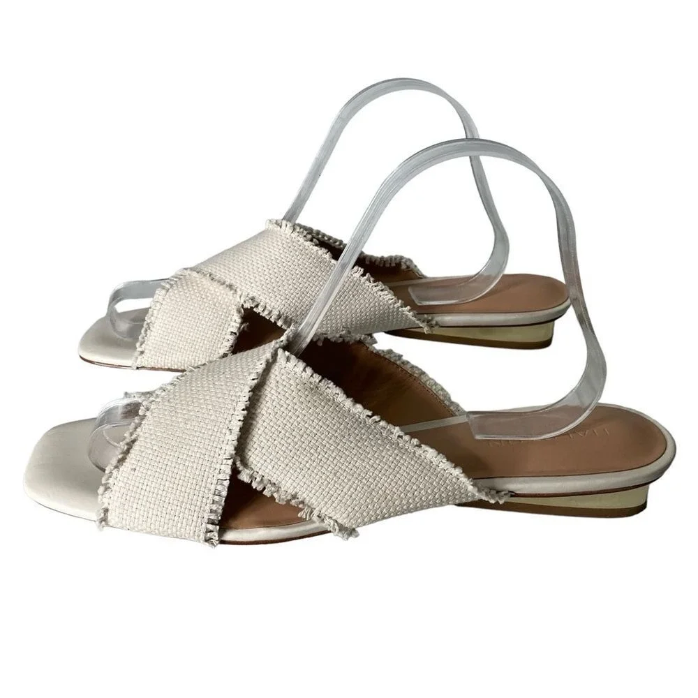 Halston Heritage Estella Woven Fabric Criss‎ Cross Slide Sandals - Size 10M